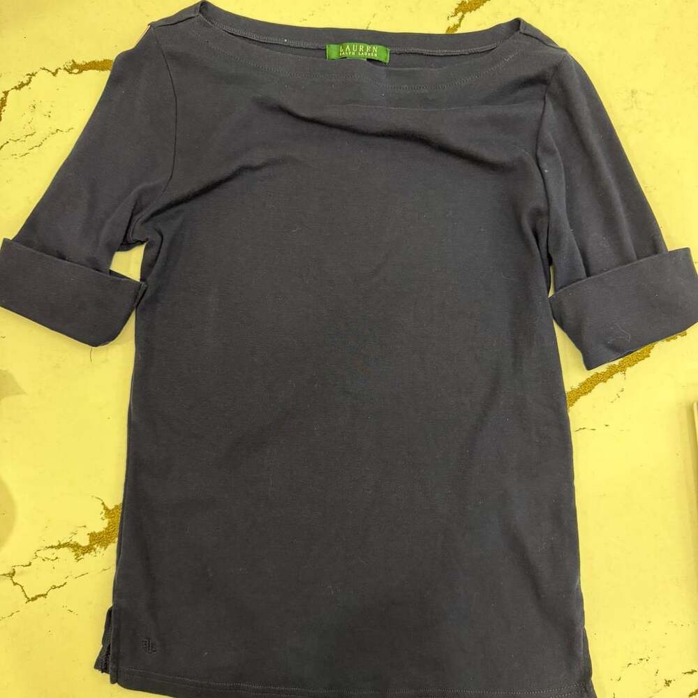 Lauren Ralph Lauren Boat Neck T-Shirt Size M Black Cotton